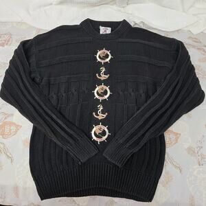 Vintage Regatta Sport Sailing Nautical Cable Knit Cotton Sweater USA Size L